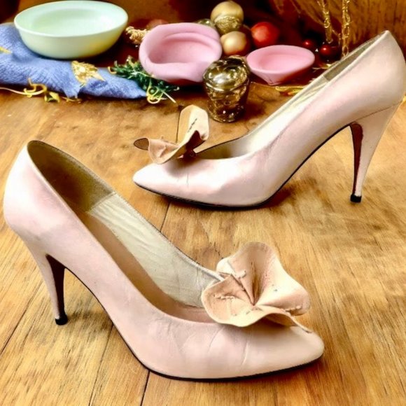 MARTINEZ VALERO Vintage 80's Pump Heels Leather Big Flower Womens 8.5 Spain - Picture 4 of 15